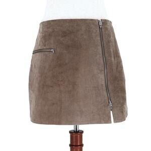 BLANK NYC Women Tan Suede Leather Asymmetric Front Zip Moto Mini Skirt Size 28